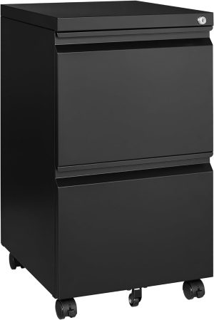 Mobile File Cabinet with Lock,2 Drawer Under Desk Metal Rolling Filing Cabinets for Home Office Organizer Letters/Legal/A4(Fully Assembled-Black)