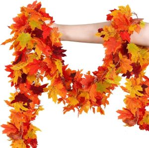 Mega-L Fall Garland, 2 Pack 12 FT Maple Leaf Garland for Fall Decor | Thanksgiving Decorations for Mantle and Fireplace, Autumn Leaves Garland for Home Decor, Indoor and Outdoor Fall Vine Decor