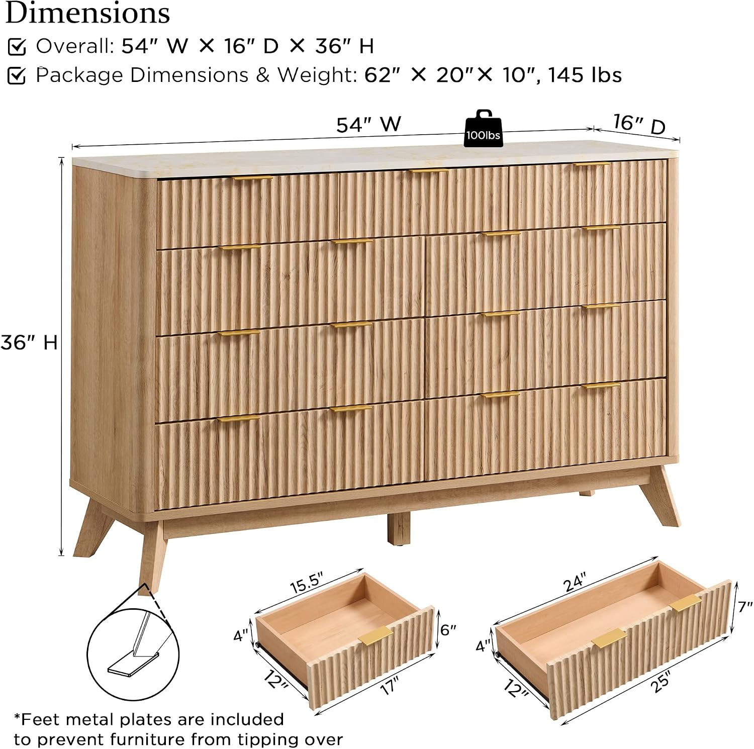 Review: MCM 54" Fluted 9-Drawer Dresser - Oak, Faux Marble, Curved - Image 2