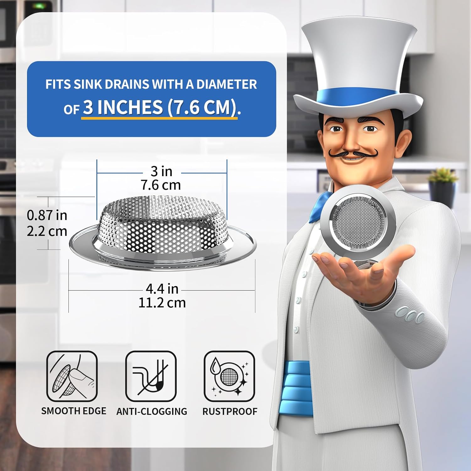 Review: MR.SIGA 4.4" Stainless Steel Sink Strainer 3-Pack - Dishwasher Safe - Image 2