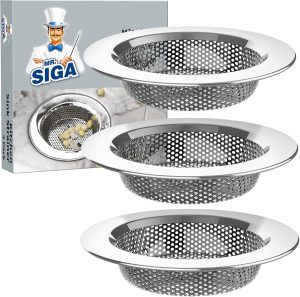 MR.SIGA Kitchen Sink Strainer, Stainless Steel Sink Drain Strainer, 3 Pack | Dishwasher safe sink strainer, outer diameter 4.4 inch/11.2cm, inner diameter 3 inch/7.6cm