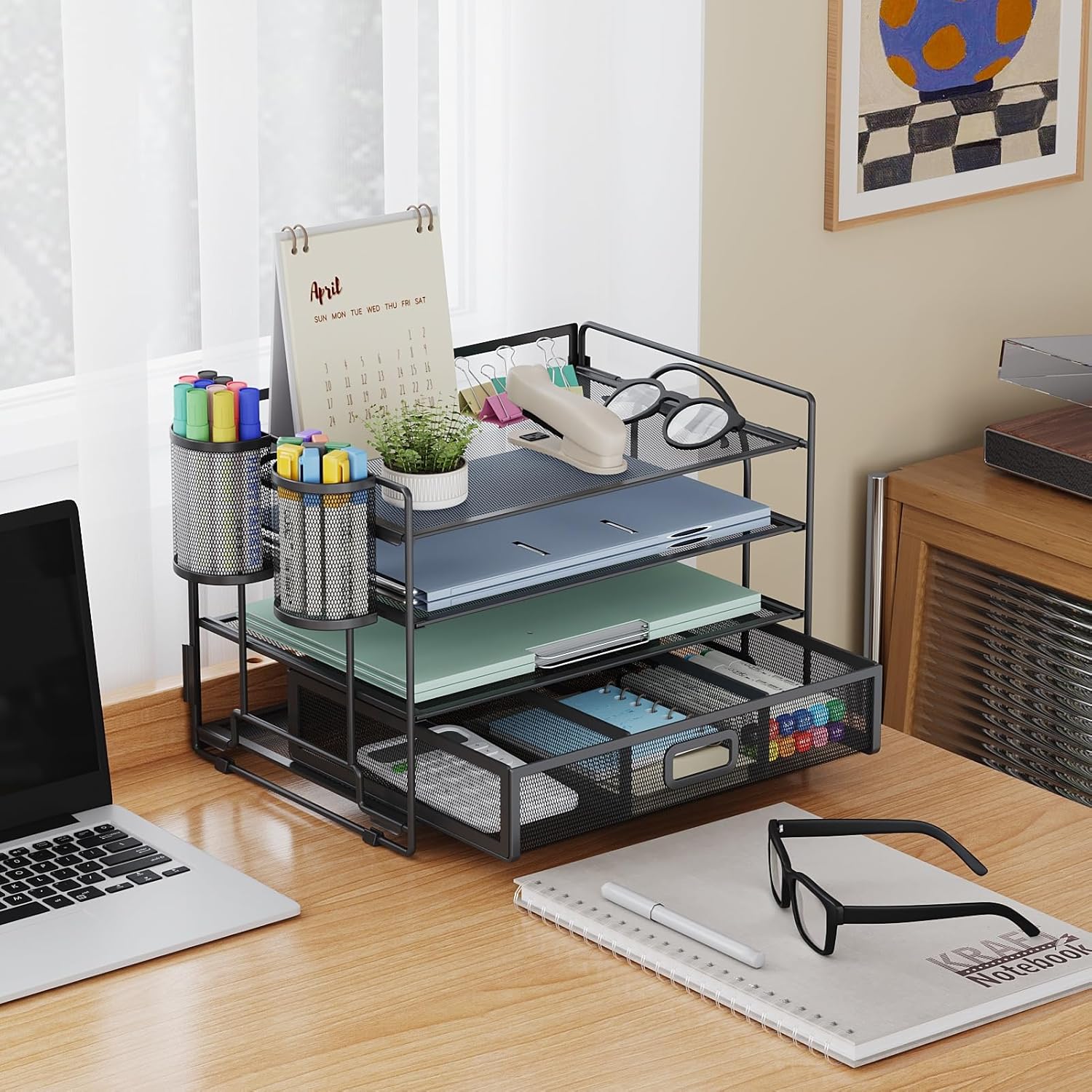 Review: Marbrasse Sturdy 4-Tier Desk Organizer Tray w/Drawer & Pen Slots - Image 2