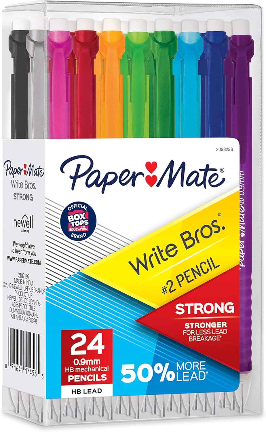 Paper Mate Mechanical Pencils, Write Bros. Strong #2 Pencil for Less Lead Breakage, 0.9mm, 24 Count