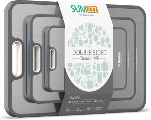 Titanium Cutting Board, Double Sided Food Grade Pure Titanium/PP, Cutting Board for Kitchen, Easy to Clean Large Size [18”*12.5”+15.5”*10.5”+12”*8.5”]