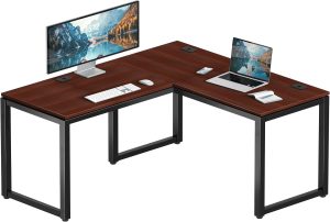 SHW 55 x 60 Commercial-Grade L-Shape Corner Office Computer Desk, Cherry | 10-Year Limited Warranty