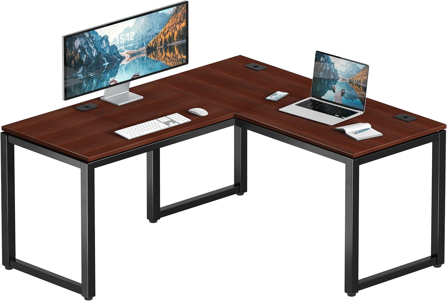 SHW 55 x 60 Commercial-Grade L-Shape Corner Office Computer Desk, Cherry | 10-Year Limited Warranty
