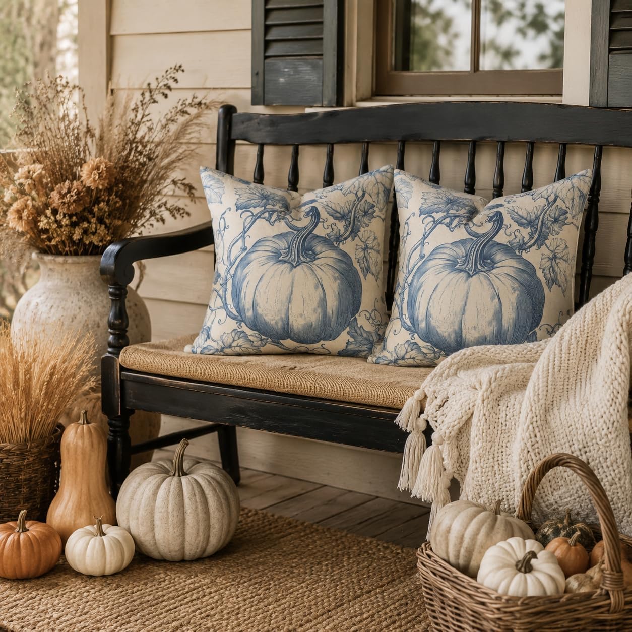 Review: Set of 2 Fall Pumpkin Navy Toile 18x18 Pillow Covers - Image 2