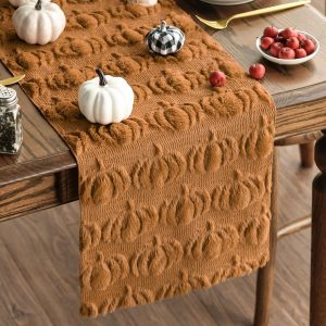 Artoid Mode Caramel Soft Faux Fur Pumpkins Fall Table Runner 13x72 Inch | Seasonal Kitchen Dining Table Decoration for Home Party Decor, Autumn Thanksgiving 3D Plush