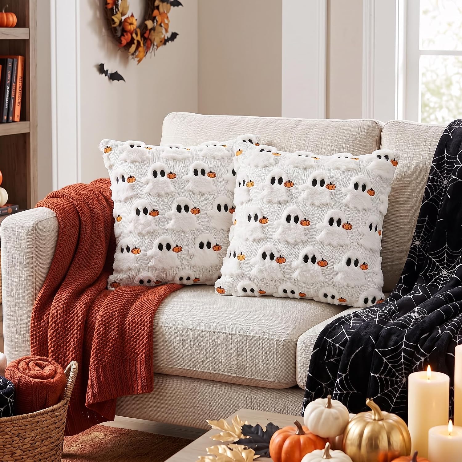 Review: Soft Faux Fur Ghost Pumpkin Halloween Pillows (Set of 2) - Image 2