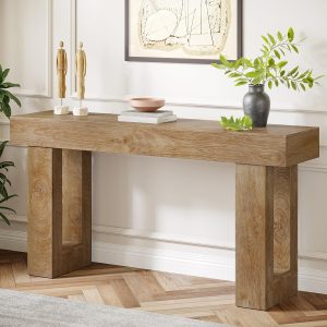 Tribesigns Farmhouse Console Table, 63-Inch Long Narrow Sofa Table Behind The Couch, Wooden Rectangular Entryway Table for Entrance, Hallway, Living Room (Natural)