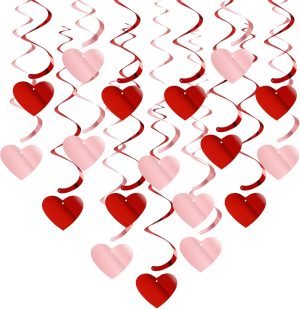 Red-Pink Valentines-Day Heart Party-Decorations Garland - 18pcs Romantic Special Night Galentines Swirl Streamers Banner,Engagement Baby Shower Wedding Anniversary Love Hanging Decor Lasting Surprise