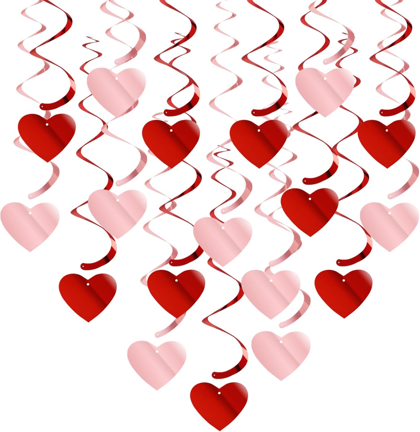 Red-Pink Valentines-Day Heart Party-Decorations Garland - 18pcs Romantic Special Night Galentines Swirl Streamers Banner,Engagement Baby Shower Wedding Anniversary Love Hanging Decor Lasting Surprise