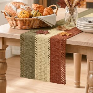 Artoid Mode Caramel Brown Coffee Farmhouse Rustic Table Runner 12x72 Inch | Holiday Hollow Kitchen Dining Dresser Table Decoration for Home Party Decor, Fall Thanksgiving Macrame Cotton Blend