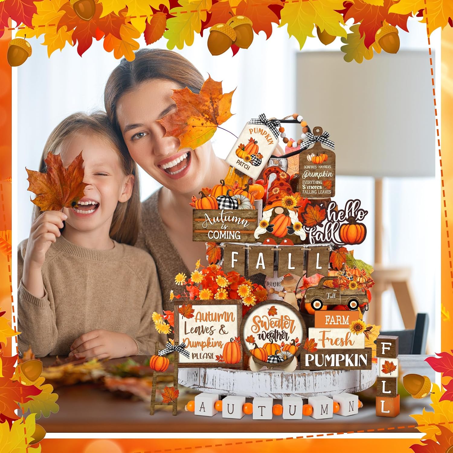 Rustic Fall Tiered Tray Decor Set: Pumpkin Gnome Truck for Thanksgiving Review - Image 2