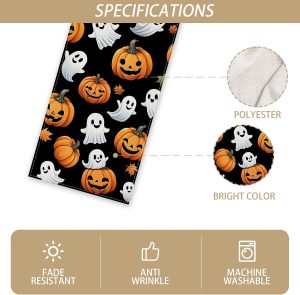 Rvsticty Halloween Table Runner,Ghost Pumpkin Decorations for Home Decor | Packing List:1 pc Table Runner Size:13×72 Inches; Material:100% Polyester; Perfect for Home Kitchen Dining Room Table Decor