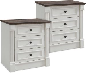 Shop Kitchen Tools & Home Decor Aitjunz 26" Tall Farmhouse Nightstand Set of 2, 3 Drawers End Table w/Charging Station, 23.6" Wide Large Side Table w/Roman Column, Wood Rustic Sofa Table for Bedroom, White
