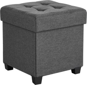 SONGMICS Storage Ottoman, Small Ottoman Foot Rest with Legs, 15 x 15 x 15.7 Inches Foot Stool, Load up to 660 lb, for Living Room, Bedroom, Dorm, Dark Gray ULSF14GYZ