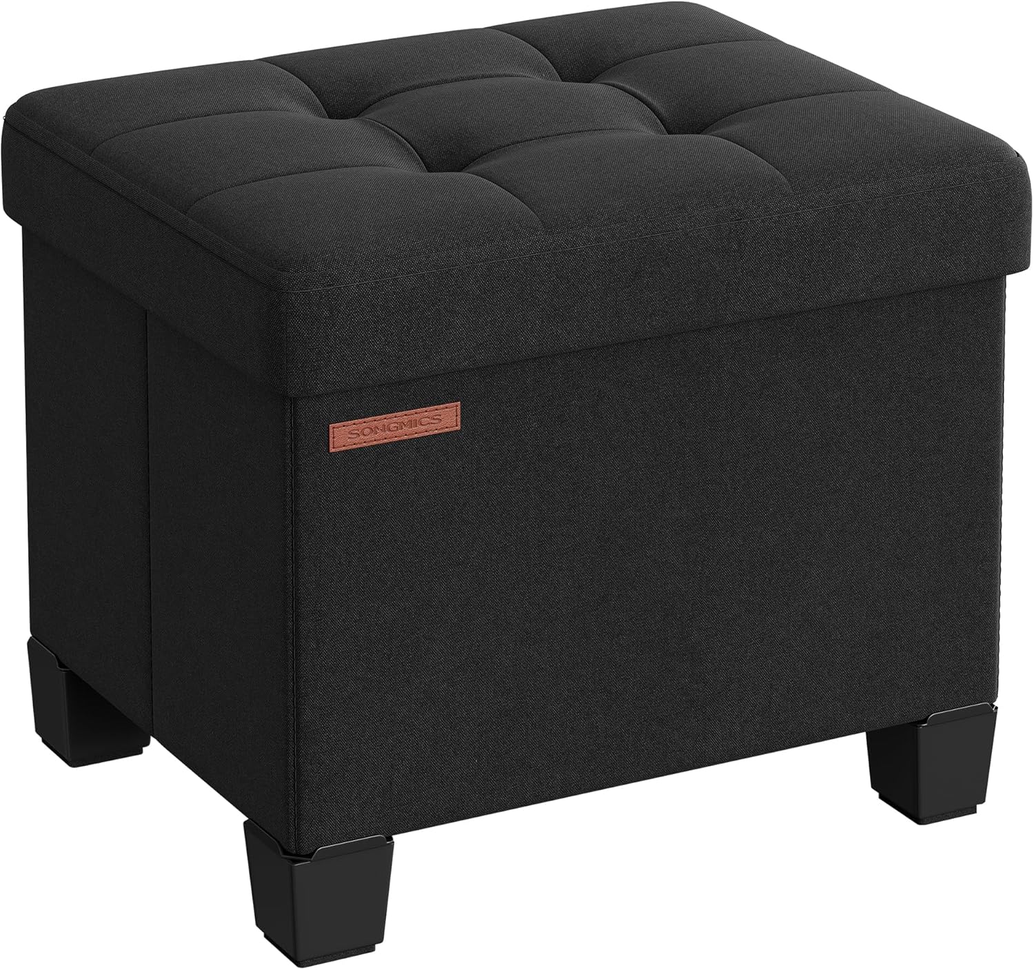 SONGMICS Storage Ottoman, Small Ottoman Foot Rest with Legs, 12.6 x 15.7 x 13.2 Inches Foot Stool, Load up to 660 lb, for Living Room, Bedroom, Dorm, Ink Black ULSF012B01