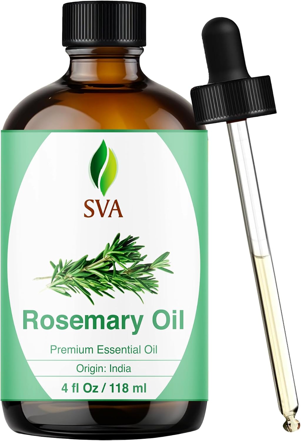 SVA Rosemary Essential Oil, Glass Bottle with Dropper, 4 Fl Oz (118 ml) | Rosemary Oil for Hair Care, Scalp Care, Diffuser, Humidifier, Skin, Body Massage, Soap Making, Candle Making & DIY Projects