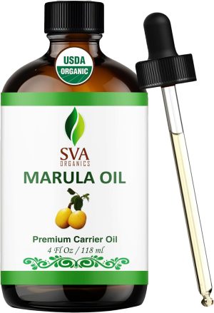 SVA Organic Marula Seed Carrier Oil with Dropper, 4 Fl Oz (118 ml) | Marula Oil for Face Care, Facial Oil, Skin Care, Hair Care, Body Oil, Body Massage, Personal Care & DIY Beauty Blends