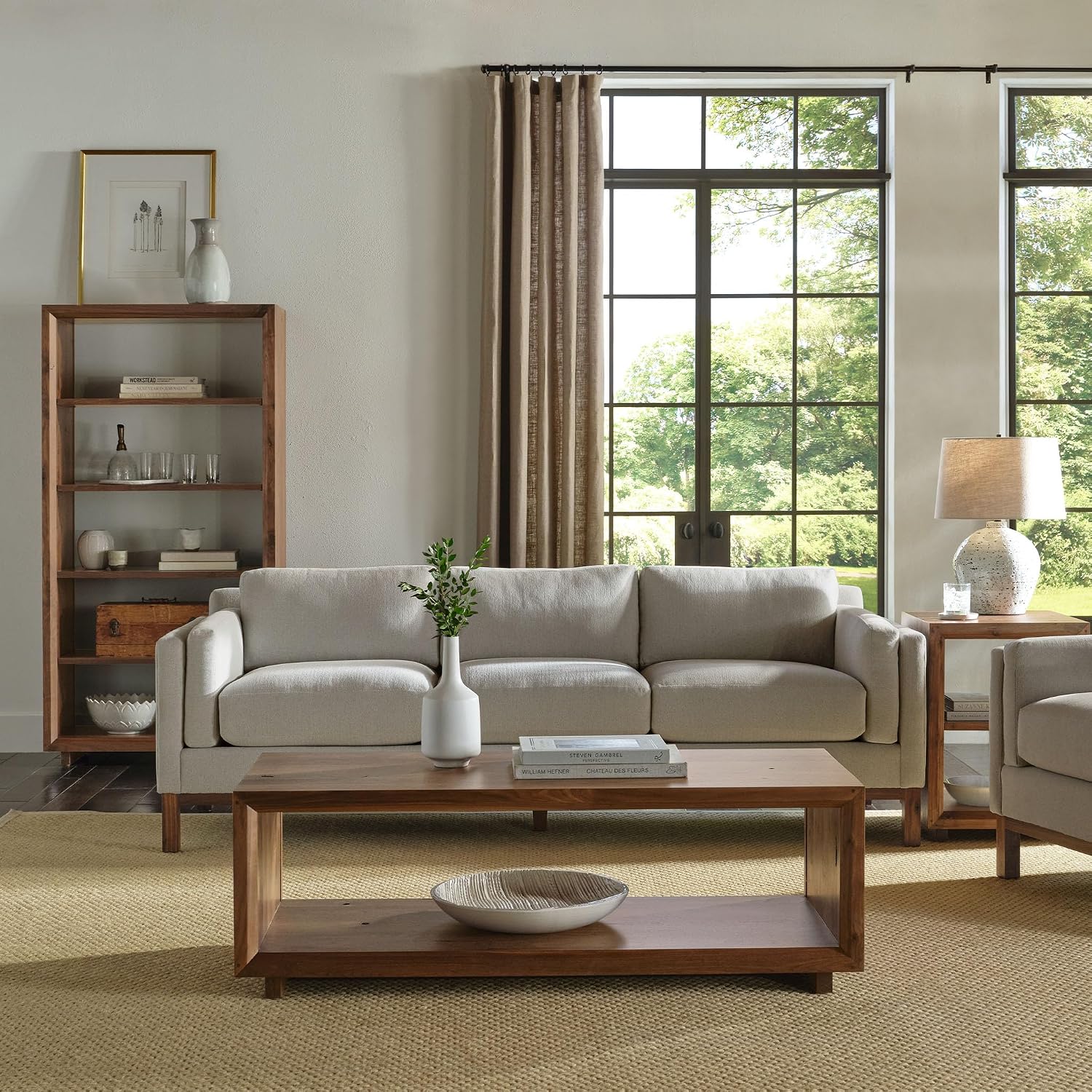 Saranac 90-Inch Sofa/Couch | Solid Rustic Walnut Base, Sustainable Construction, 3 Seats, Sewn-in Pillows, Easy-Care Fabric, Square Legs, Made in USA