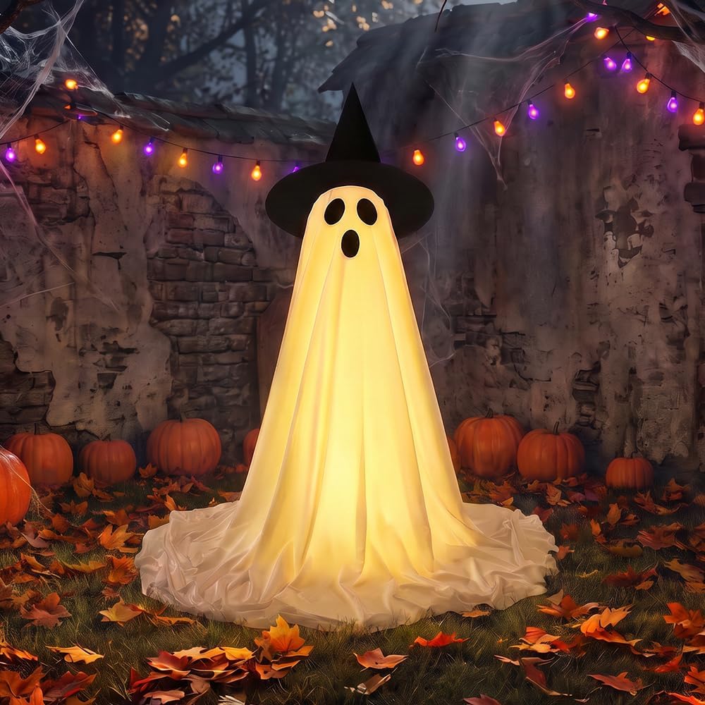 2026 Halloween Ghost Decorations Outdoor, 5.4 FT Light Up Ghosts | with Remote Control String Lights & Upgraded Sheet, Scary Ghost Halloween Party Decor Outside for Tree Porch Yard Garden Lawn