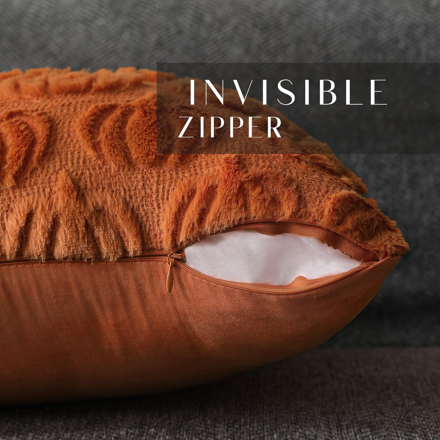 Set of 2 DFXSZ 18x18 Faux Fur Rust Pumpkin Fall Pillow Covers - Image 2