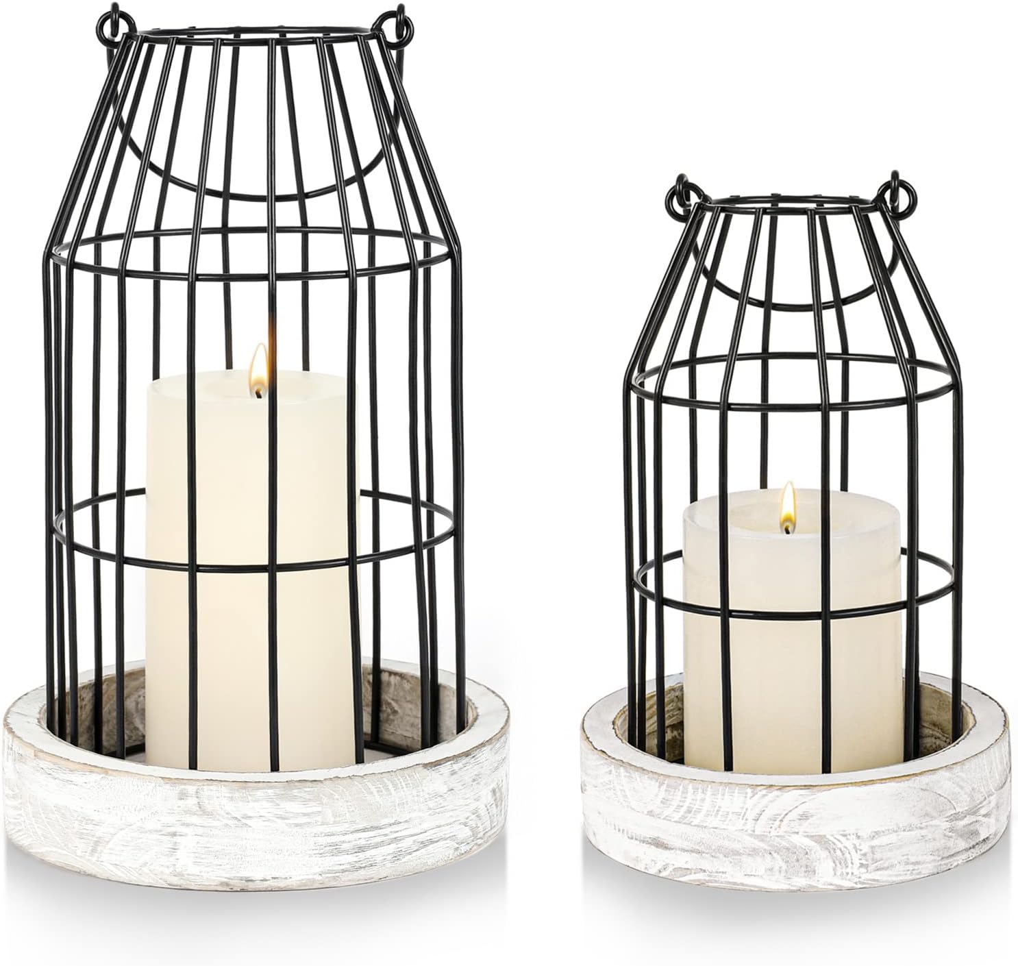 Rustic Wire Metal Cloche Set of 2 Candle Lantern Decorative Indoor Outdoor Vintage Cage Candle Holders Modern Farmhouse Decor for Fireplace Mantle Entryway Living Room Kitchen Dining Table Centerpiece