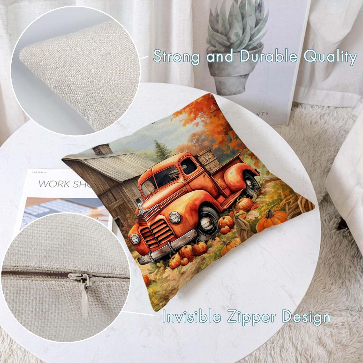 Set of 4 Fall Thanksgiving Pumpkin Sunflower 18x18 Decor Pillow Covers - Image 2