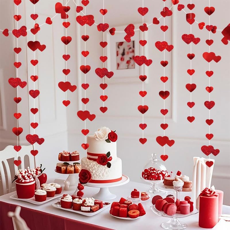 Sparkling Red Heart Garland 40ft - Love Bunting for Party Decor - Image 2