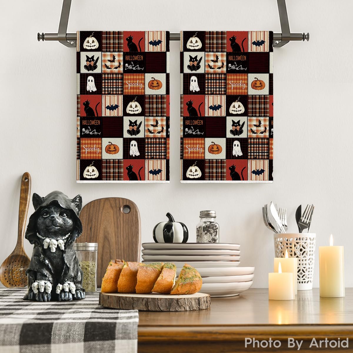 Spooky Halloween Pumpkin & Cat Kitchen Towels (2-Pack) - Absorbent Review - Image 2