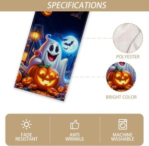 Rvsticty Halloween Table Runner,Ghost Pumpkin Decorations for Home Decor | Packing List:1 pc Table Runner Size:13×72 Inches; Material:100% Polyester; Perfect for Home Kitchen Dining Room Table Decor