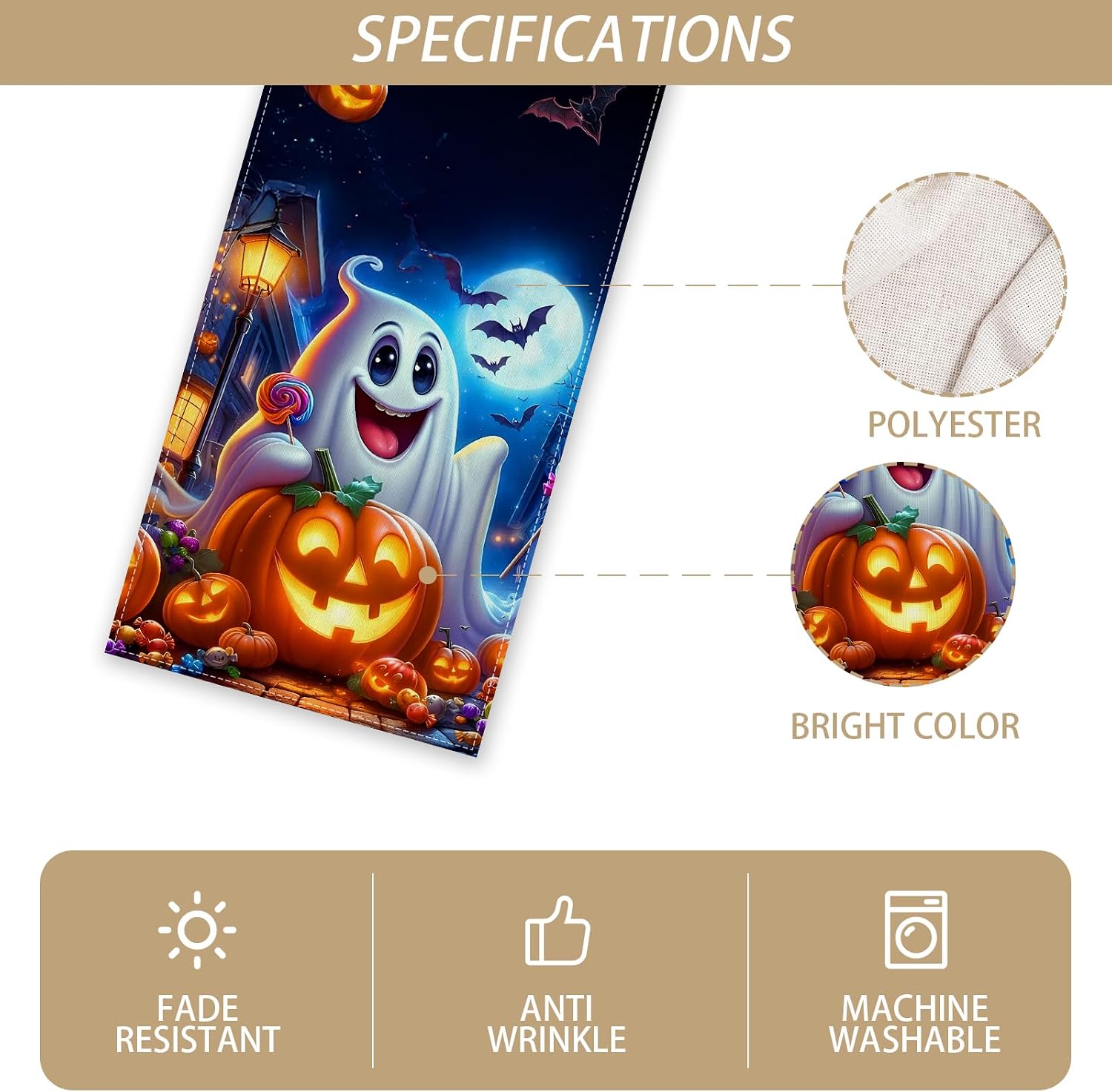 Rvsticty Halloween Table Runner,Ghost Pumpkin Decorations for Home Decor | Packing List:1 pc Table Runner Size:13×72 Inches; Material:100% Polyester; Perfect for Home Kitchen Dining Room Table Decor