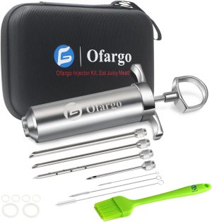 Meat Injector, Marinade Turkey Injector Syringe for BBQ Grilling | Grilling gifts for Dad Men, Stainless Steel Material, Travel Case, 4 Interchangeable Needles, Dishwasher Safe