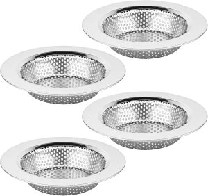 4PCS 4.4" Stainless Steel Kitchen Sink Drain Strainer Food Catcher | Wide Rim, Fine Mesh Filter Basket, Prevents Clogging, Catches Food Debris, Dishwasher Safe, Standard Kitchen Sink Accessories