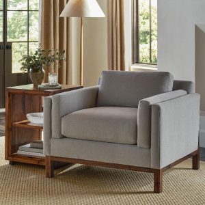 Saranac Chair/Lounge Chair | Solid Rustic Walnut Base, Sustainable Construction, Sewn-In Pillows, Sustainable Easy-Care Fabric, Square Legs, Made in USA