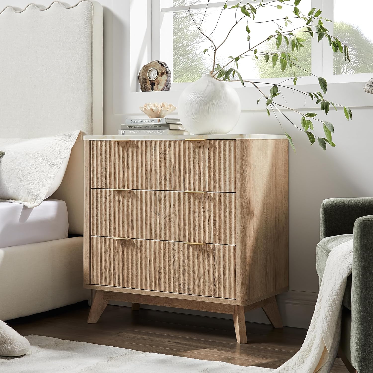T4TREAM Fluted Mid-Century Nightstands (Set of 2) Review w/ Marble Top - Image 2