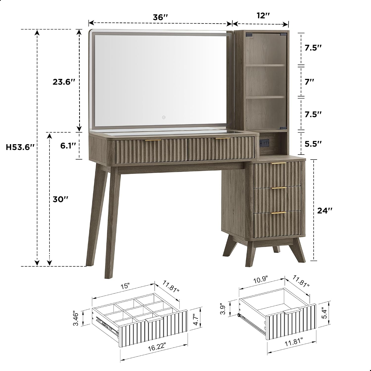 T4TREAM Smart Vanity Review: 48" Desk, LED Mirror, Glass Top, Storage, Charging. - Image 2