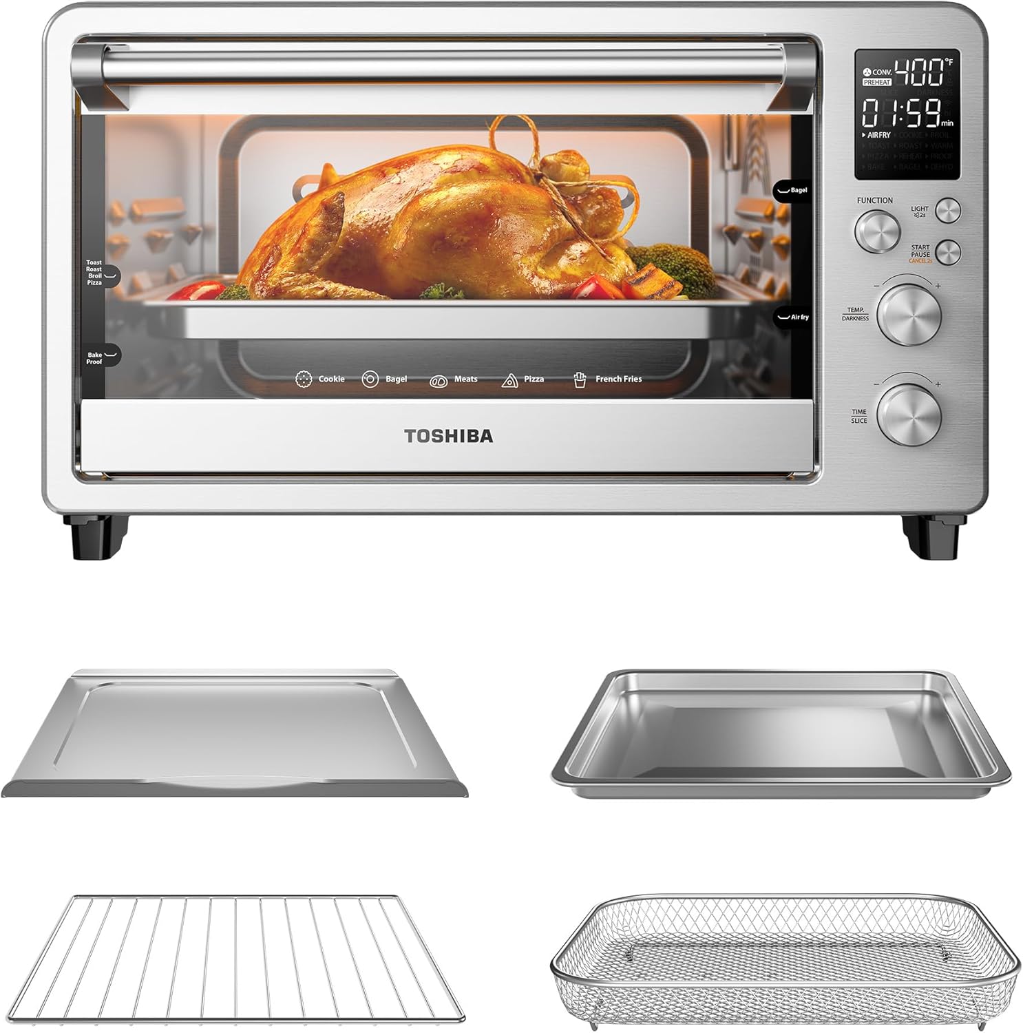 TOSHIBA ChefFry Air Fryer Toaster Oven Combo, 26.4-Quart, Stainless Steel | Bake, Broil, Pizza & Dehydrate, with Toast
