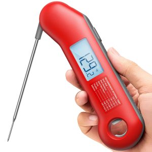 ThermoMaven 0.5 Sec Professional Meat Thermometer Digital, ±0.5°F Accuracy | NIST&NSF Certified, IP67 Waterproof, Auto-Rotating Backlit Display, Lift-to-Wake, for BBQ/Cooking/Candy, Red&Gray