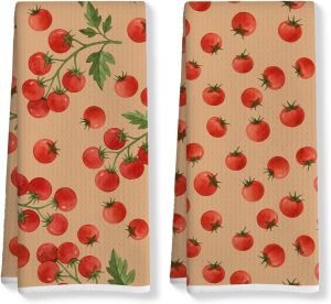 2Pcs Tomato Kitchen Towels, Absorbent Decorative Hand Towels, 14x24 Inches