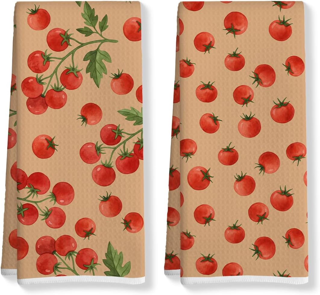 2Pcs Tomato Kitchen Towels, Absorbent Decorative Hand Towels, 14x24 Inches