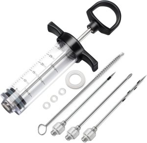 Tri-Sworker Plastic Meat Injector Kit for Smoker with 3 Flavor Food Syringe Needles, Ideal for Injecting Marinade into Turkey, Meat, Brisket; 1-OZ; Including Paper User Manual, Recipe E-Book (PDF)