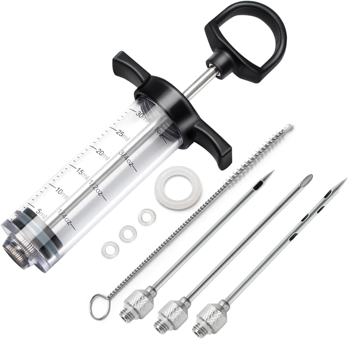 Tri-Sworker Plastic Meat Injector Kit for Smoker with 3 Flavor Food Syringe Needles, Ideal for Injecting Marinade into Turkey, Meat, Brisket; 1-OZ; Including Paper User Manual, Recipe E-Book (PDF)
