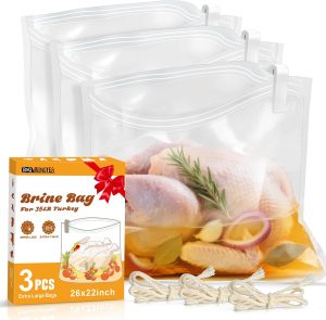 Turkey Brine Bag, Brining Bags for Turkey 25LB and Above with 3 Strings and Clips, Father Day Gift for Dad Mom Men Love Cooking in Kitchen, 26"x 22" Size Used for Marinating Turkey and Meat; 3PCS