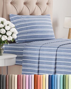Shop Kitchen Tools & Home Decor Twin Size 3 Piece Sheet Set - Breathable & Cooling Sheets - Blue Stripes | Hotel Luxury Bed Sheets for Women & Men, Deep Pockets, Easy-Fit, Extra Soft and Wrinkle Free Sheets, Oeko-Tex Bed Sheet Set