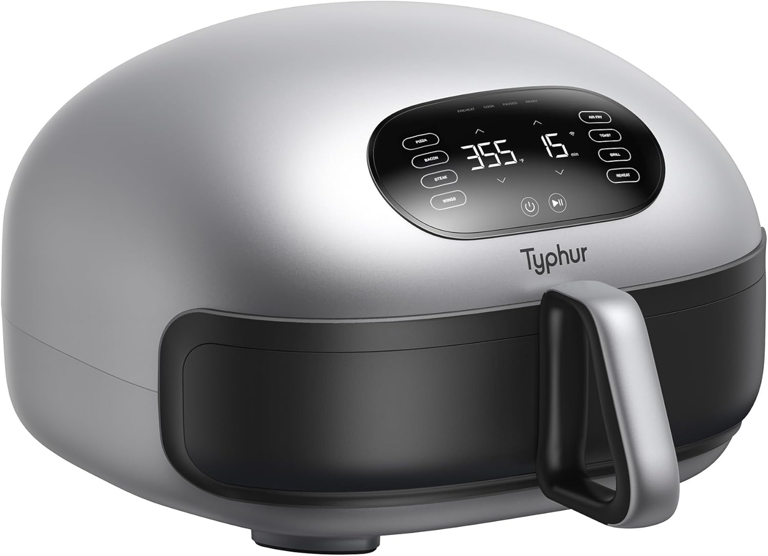 Typhur Dome 2 Large AI Smart Air Fryer, 15-in-1 Dual Heating, Self-Cleaning | Top & Bottom Heating | PFAS-Free Ceramic Basket | Fits 12" Pizza or Steaks | Whisper-Quiet | Dishwasher Safe | Silver | 120V