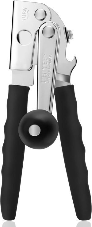 UHIYEE Commercial Can Opener Heavy Duty, Hand Crank for Large Cans, Black | Manual Can Opener, High-Carbon Blade, Extra-Long Handle, Oversize Knob, Built-in Magnet & Bottle Opener, For #10 Cans