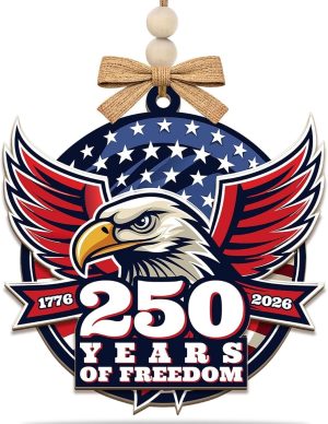 USA 250 Years of Freedom Ornament (1776–2026) – Patriotic Eagle Wooden Christmas Ornament, American Independence Decoration, 4th of July Keepsake Gift
