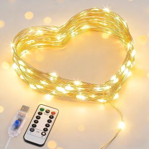 JMEXSUSS USB Fairy Lights for Bedroom,33ft 100 LED Classroom Lights Plug in | Mini Twinkle Lights with Remote,Indoor String Lights for Dorm Girl's Room Birthday Party Decor, Silver Wire, Warm White,Timer